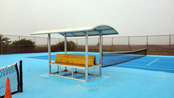 seating, shade structure, tennis court