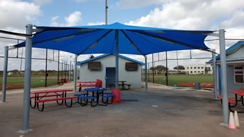 playground, park, ballpark, baseball, field, arena, shade structure